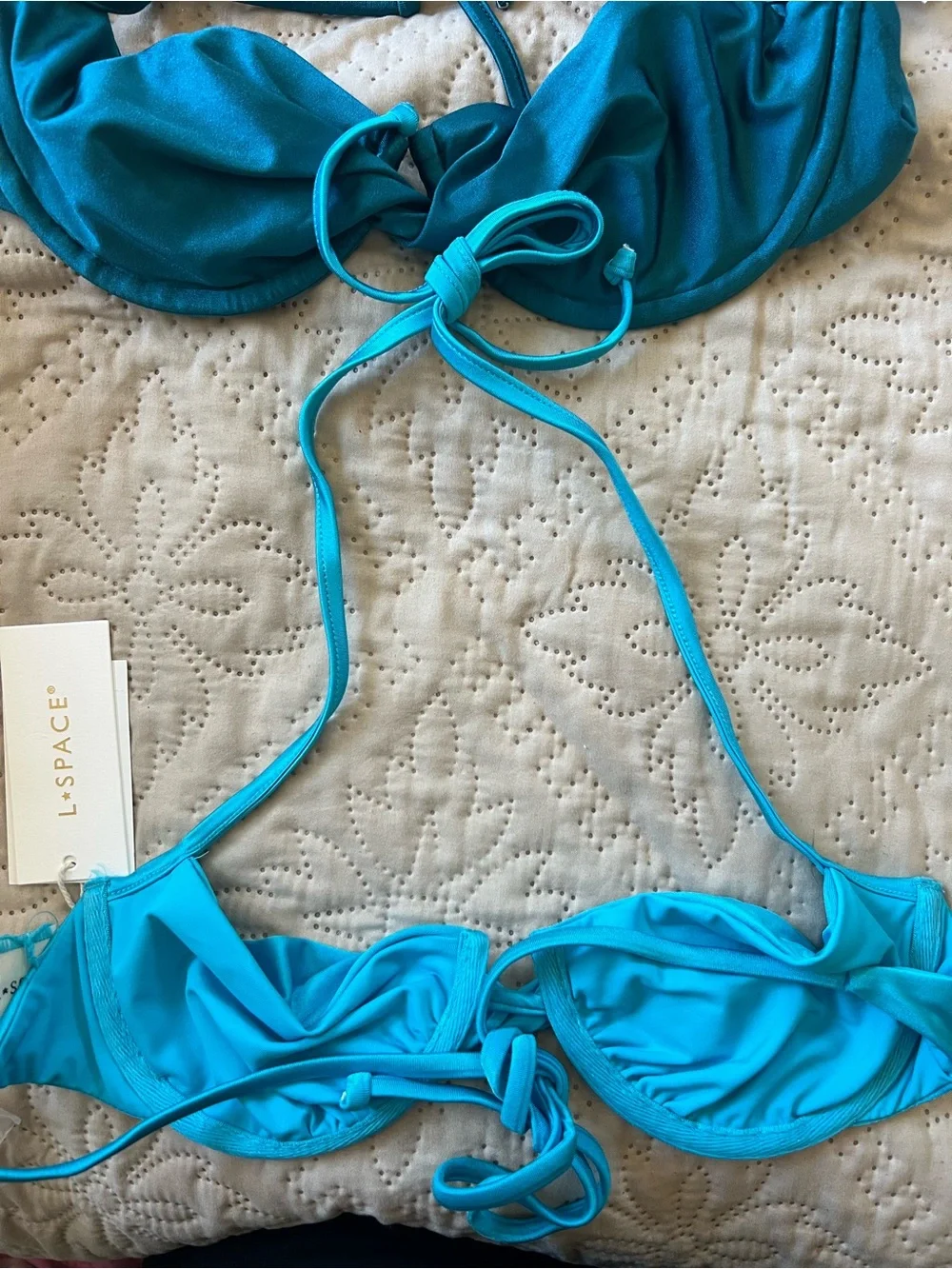 l*space Black Ribbed Bralette & Teal Blue Bikini Tops Set